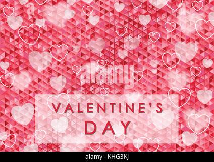 Valentine Day polygonal pixelated abstract background with blurred hearts. Vector graphic design Stock Vector
