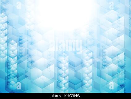 Bright blue tech geometric background with cubes. Vector design Stock Vector