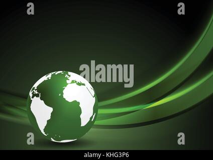 Tech background with globe and smooth waves. Vector dark design illustration Stock Vector