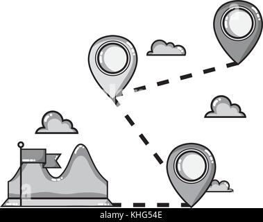 grayscale geography map with location symbol to travel vector illustration, Stock Vector
