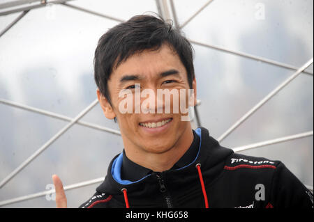 NEW YORK, NY - MAY 30: Indy driver Takuma Sato at The Empire State Building. Takuma Sato, winner of the 101st running of the Indianapolis 500 and driver of the #26 Ruoff Home Mortgage Honda, will visit the Empire State Building following his victory in Sunday’s historic race. Sato became the first Japanese driver to win “The Greatest Spectacle in Racing” when he edged three-time Indy 500 winner Helio Castroneves to the finish line by 0.2011 of a second. His victory marked the fifth overall and second consecutive Indy 500 win for Andretti Autosport on May 30, 2017 in New York City.    People:   Stock Photo