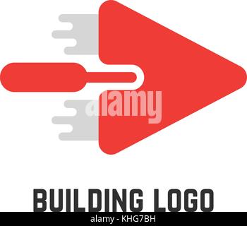 building logo with red trowel Stock Vector