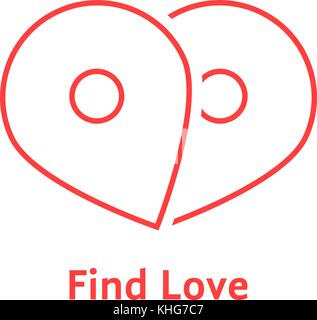 find love with red outline map pin Stock Vector