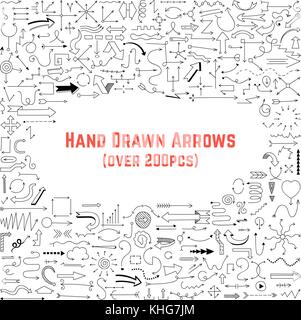 set of black hand drawn arrows Stock Vector
