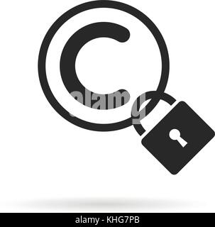 black copyright symbol with padlock and shadow Stock Vector