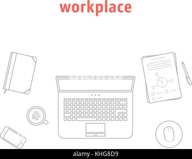gray thin line workplace Stock Vector