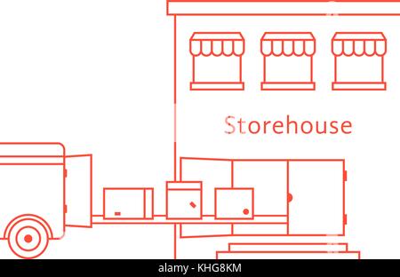 red thin line storehouse building Stock Vector