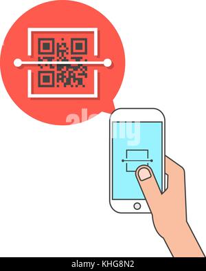 hand holding phone and scanning qr code Stock Vector