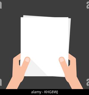 two hands holding white sheet Stock Vector