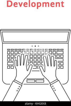 black thin line hands on laptop Stock Vector