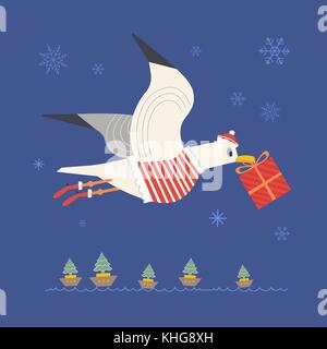 Cute seagull with gift. Stock Vector