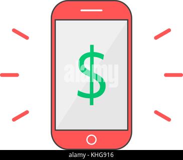 red outline phone with dollar mark Stock Vector