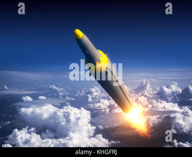 North Korean Ballistic Rocket In The Blue Sky Stock Photo
