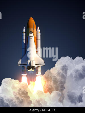 Space Shuttle Launch On Blue Background Stock Photo