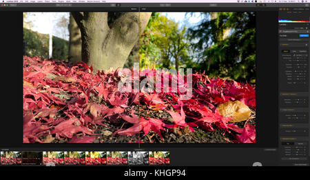 Screenshot of the new photo editing software Luminar 2018 by Skylum / macphun being used to edit a photographic image on an iMac Stock Photo