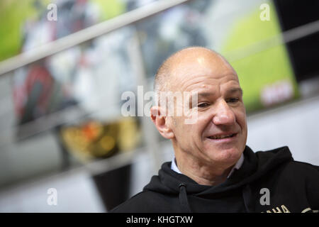 Birmingham, UK. 18th Nov, 2017.   Niall Mckenzie on the Yamaha stand talking about his son Tarran Mackenzie racing plans for 2018 Credit: steven roe/Alamy Live News Stock Photo