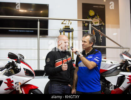 Birmingham, UK. 18th Nov, 2017.   Niall Mckenzie on the Yamaha stand talking about his son Tarran Mackenzie racing plans for 2018 Credit: steven roe/Alamy Live News Stock Photo