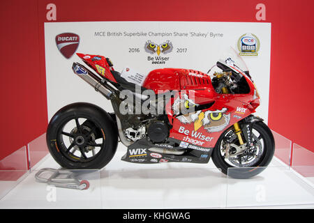 Birmingham, UK. 18th Nov, 2017. Shane Byrne British Superbikes championship winning Ducati on display this bike took him to his 6th title Credit: steven roe/Alamy Live News Stock Photo