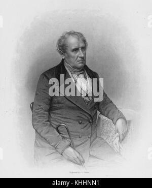 Engraved portrait of James Fenimore Cooper, author of The Last of the Mohicans, by JC Buttre, 1900. From the New York Public Library. Stock Photo