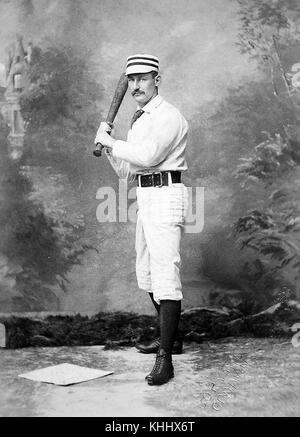 Picture of 19th century unidentified baseball player in batting form, by Gilbert Bacon, Philadelphia, 1900. From the New York Public Library. Stock Photo