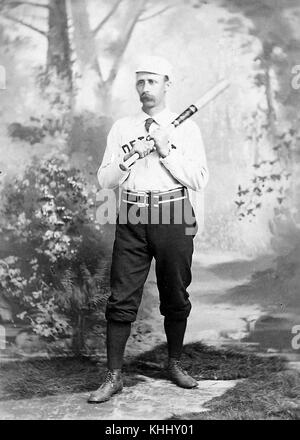 Portrait of Deacon White, American baseball player who was one of the principal stars during the first two decades of the sport's professional era, caught more games than any other player during the 1870s, and was a major figure on five consecutive championship teams, posing in Detroit Wolverines uniform, photograph by FN Thomlinson, 1888. From the New York Public Library. Stock Photo