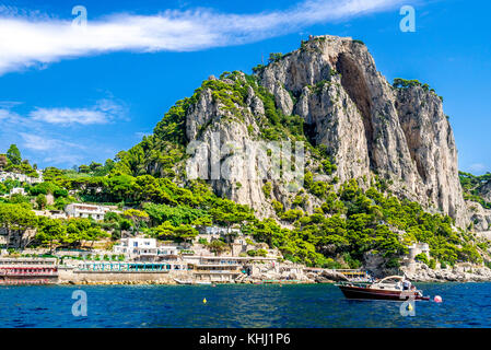 Marina Piccola and the rugged beauty of the Isle of Capri on Amalfi Coast in Italy Stock Photo
