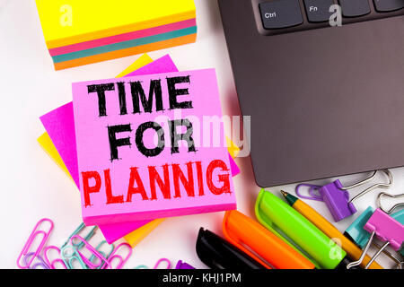 Time For Planning writing text made in the office close-up on laptop computer keyboard. Business concept for Love Business Time on the black backgroun Stock Photo