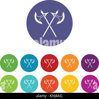 Crossed battle axes set icons Stock Vector