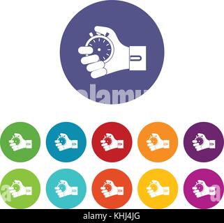 Hand holding stopwatch set icons Stock Vector