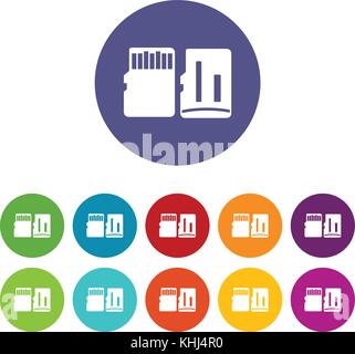 Both sides of SD memory card set icons Stock Vector