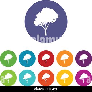 Tree with a rounded crown set icons Stock Vector