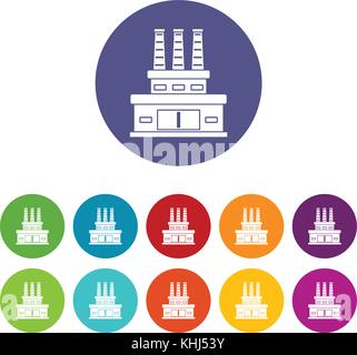 Large oil refinery set icons Stock Vector