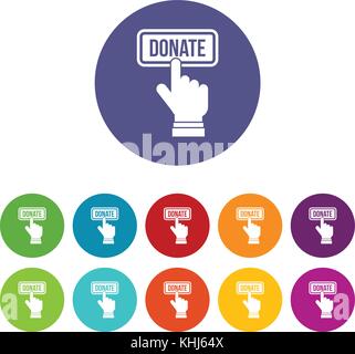 Hand presses button to donate set icons Stock Vector
