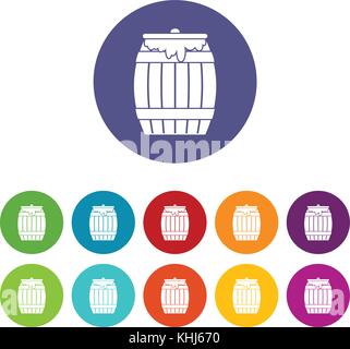 Honey keg set icons Stock Vector