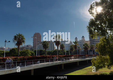 Valencia, Spain. October 25, 2017: The bridge of flowers crosses the Turia Garden in the city of Valencia. It is part of the set of bridges designed b Stock Photo