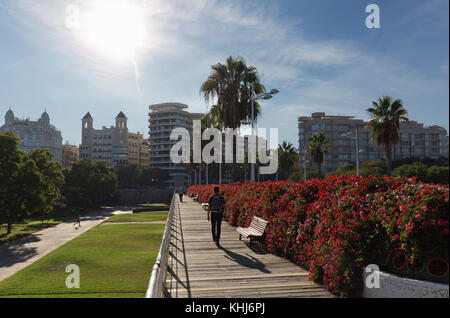 Valencia, Spain. October 25, 2017: The bridge of flowers crosses the Turia Garden in the city of Valencia. It is part of the set of bridges designed b Stock Photo