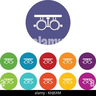 Trial frame for checking patient vision set icons Stock Vector