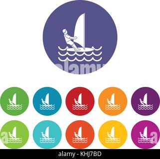 Man on windsurf set icons Stock Vector