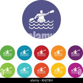 Male athlete in a canoe set icons Stock Vector