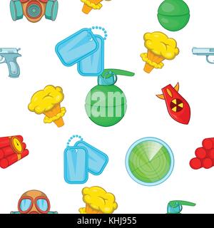 War equipment pattern, cartoon style Stock Vector