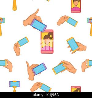 Photo on mobile phone pattern, cartoon style Stock Vector