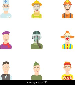 Profession icons set, cartoon style Stock Vector