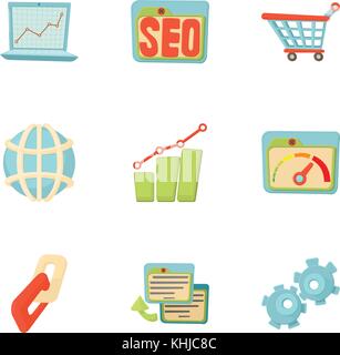 Optimization icons set, cartoon style Stock Vector