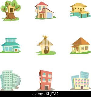 Dwelling icons set, cartoon style Stock Vector