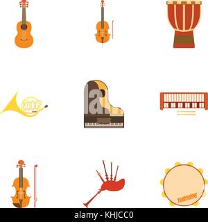 Tools for music icons set, flat style Stock Vector