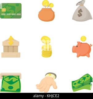 Funding icons set, cartoon style Stock Vector