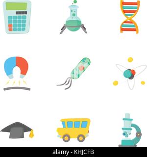 Schooling icons set, cartoon style Stock Vector