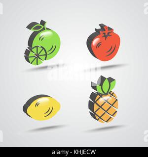 three dimensional fruit icon set Stock Vector