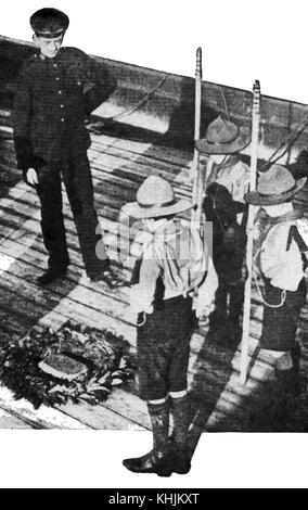 1919  - British Boy scouts visit the ship HMS VICTORY to see where Nelson fell at Battle of Trafalgar Stock Photo