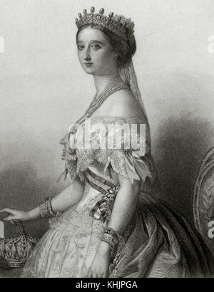 Original History Etching Queen portrait Empress Eugenie 19th Portrait Of  The French Royal Family